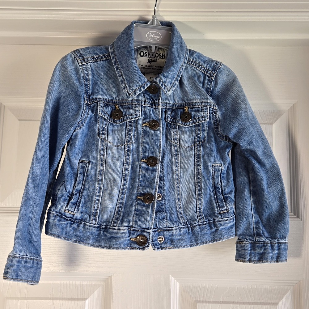OshKosh‎ B'gosh Denim Jean Jacket Blue Distressed Kids Size 4T Snap Front Unisex